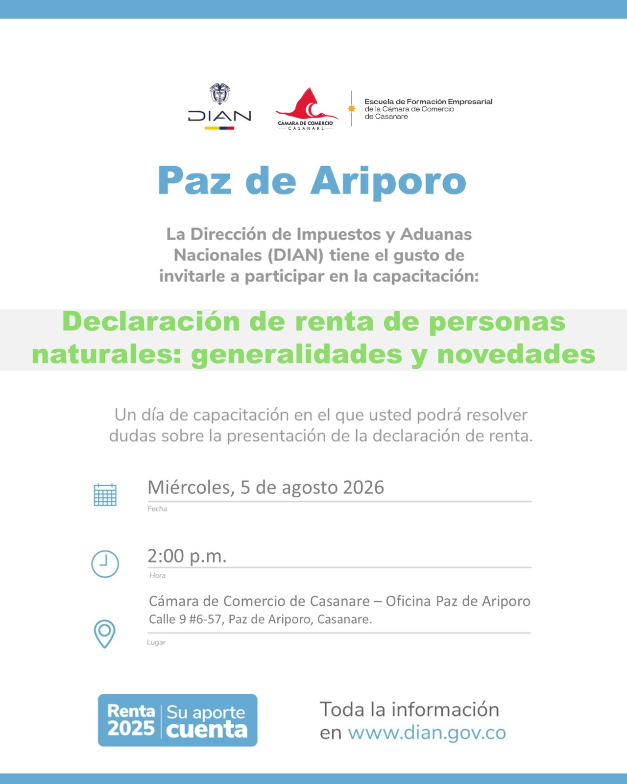 Declaración de renta de personas naturales: generalidades y novedades Paz de Ariporo
